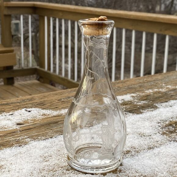 Vintage Heisey Glass Bitters Bottle with Circus Etch Lion Tamer 6" tall - Picture 2 of 16